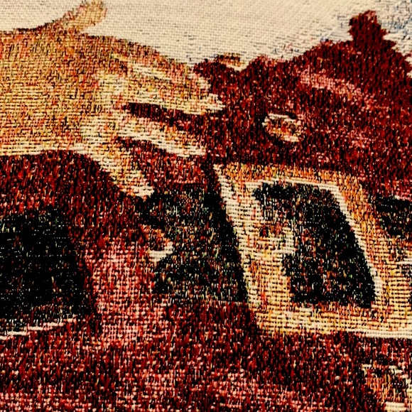 Vintage Set 2 Christmas Throw Pillows Santa Claus 16x16 Square Tapestry Holiday - Picture 5 of 5